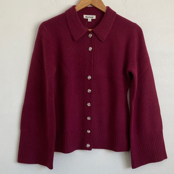 J. Crew Sweaters - J. Crew Milano-stitch cinched-waist cardigan with‎ embellished buttons Small red
